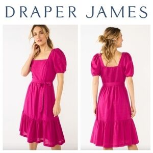 Draper James Pink Bardot Square Neck Dress 100% Cotton Shell 3x